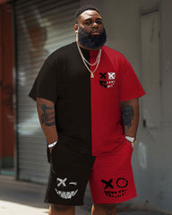 Street Funny Expressions Color-block Printed Big Men's Set