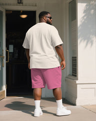 Big & Tall Men's Pink Rabbit Graffiti Print Round Neck Short Sleeve T-Shirt Shorts Suit