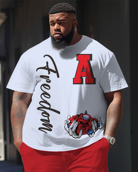 Men's Big and Tall Letter Print Short Sleeve T-shirt and Pants Casual Set