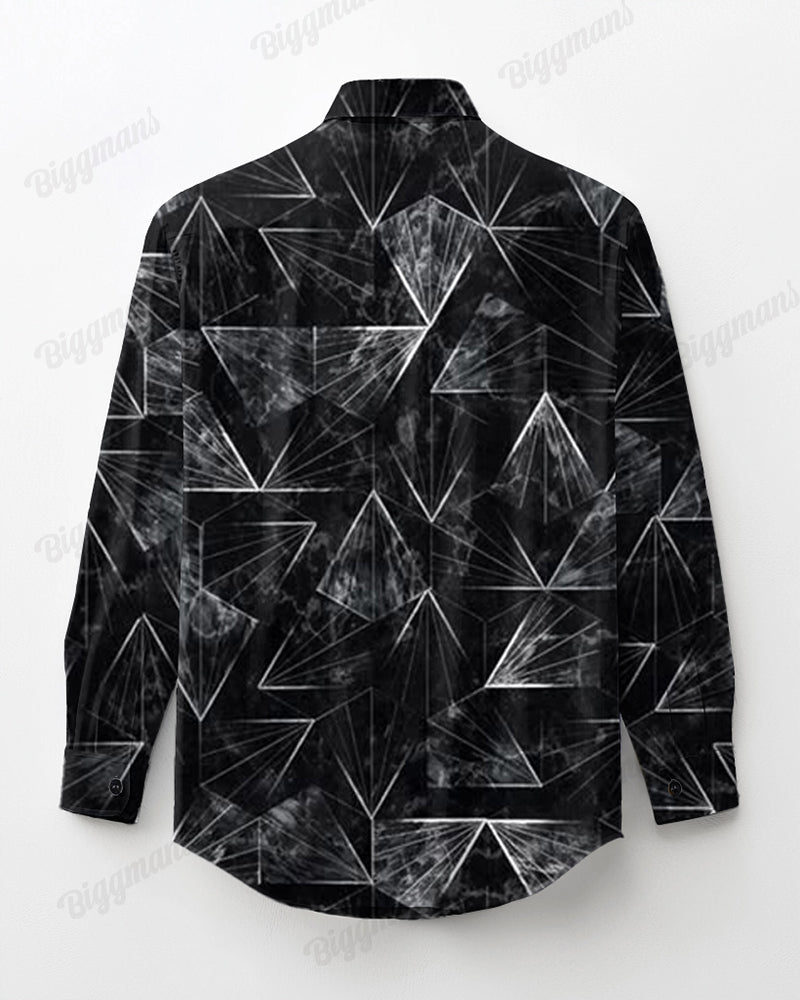 Business Geometric Visual Hierarchical Printed Long Sleeve Lapel Shirt 2 Piece Set Men's Plus Size