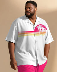 Big & Tall Men's Hawaiian Pink Stripe Gradient Coconut Print Short Sleeve Shirt Pants Suit