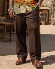 Big & Tall Men's Western Wind Desert Gold Rush Map Printing-Cuban Collar Short Sleeve Shirt Pants Suit