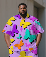 Big Men's Cartoon World Butterfly Silhouette Printed Casual Short-Sleeve Shirt Pants Sets
