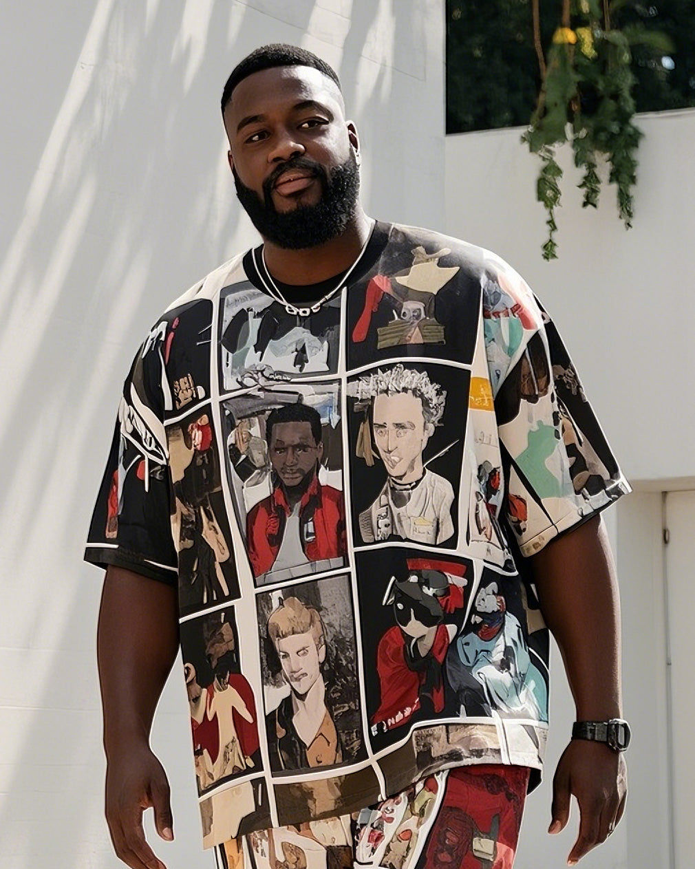 Big Boy Street Fashion Abstract Comic Puzzle Print Short Sleeve T-Shirt Shorts Suit