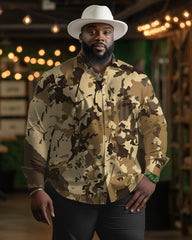 Men's Large Size Casual Camo Textured Long Sleeve Lapel Long Sleeve Shirt