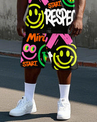 Big Men's Hip Hop Letter Smiley Face Graffiti Street Fashion Short Sleeve T-Shirt Shorts Set