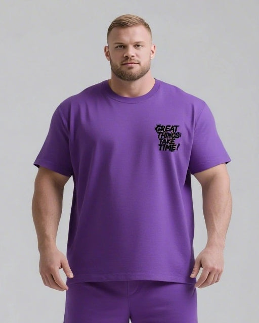 GREAT THINGS TAKE TIMES Slogan T-shirt 2-Piece Set