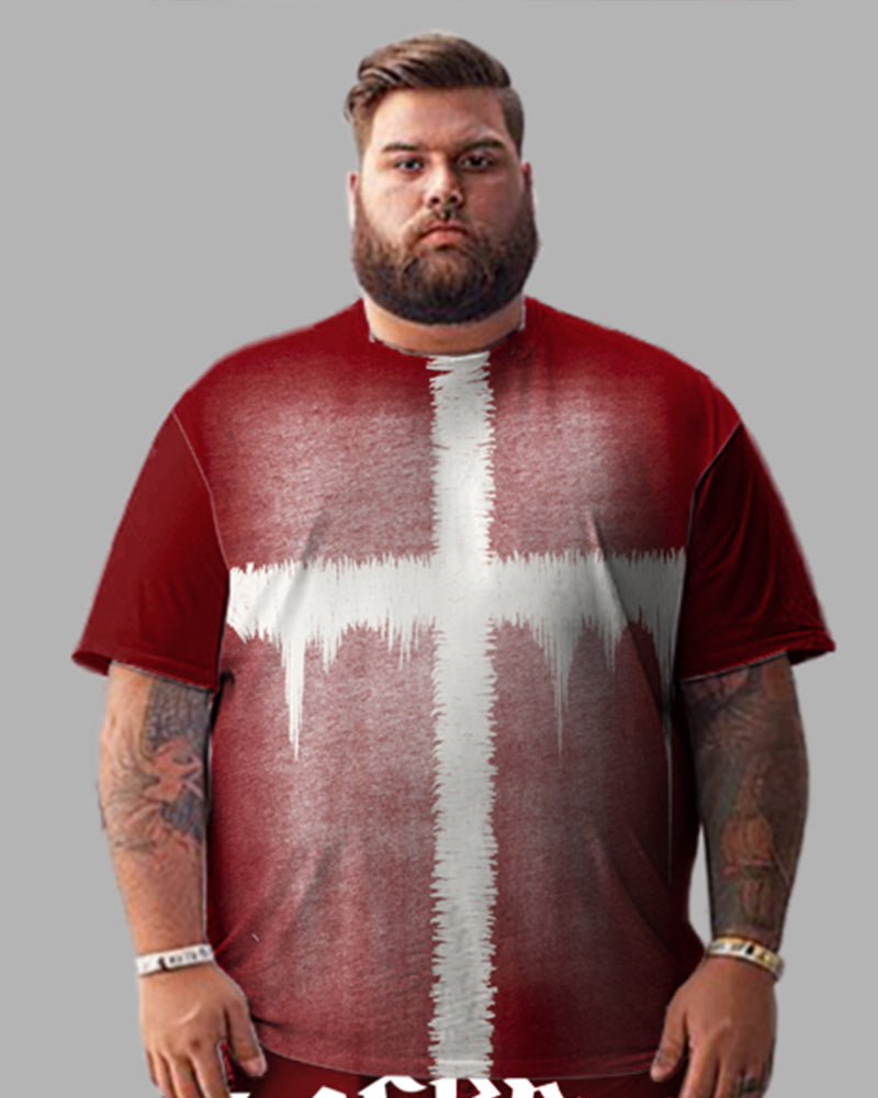 Men's Plus Size Cross Print T-Shirt Shorts Suit