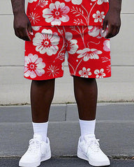 Big Men's Artistic Floral All Over Printed Hawaiian Short Sleeve T-Shirt and Shorts Set