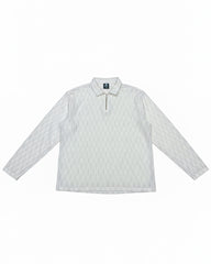 Big & Tall Men's White-Autumn And Winter Jacquard Texture Knitted Fabric Metal Zipper Long Sleeve POLO Shirt