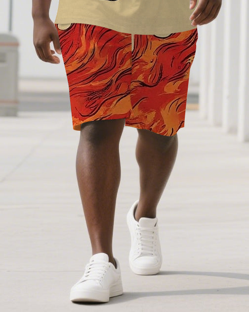 Burn Bright with Skull Spirit Men's Skeleton Print Casual Big & Tall Short Sleeve T-shirt 2-Piece Set