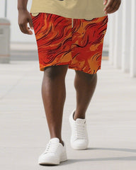 Burn Bright with Skull Spirit Men's Skeleton Print Casual Big & Tall Short Sleeve T-shirt 2-Piece Set