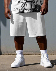 Men's Cartoon Sewing Doll Print Casual Breathable Big & Tall Short-Sleeve T-shirt Shorts Set