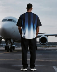 Big & Tall Men's Sport Gradient Blue Stripe Meteor Alphabet Print T-Shirt Pants Suit