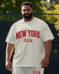 Men's Big & Tall NEW YORK USE Simple Letter Printed Casual Short Sleeve T-shirt Pants Set