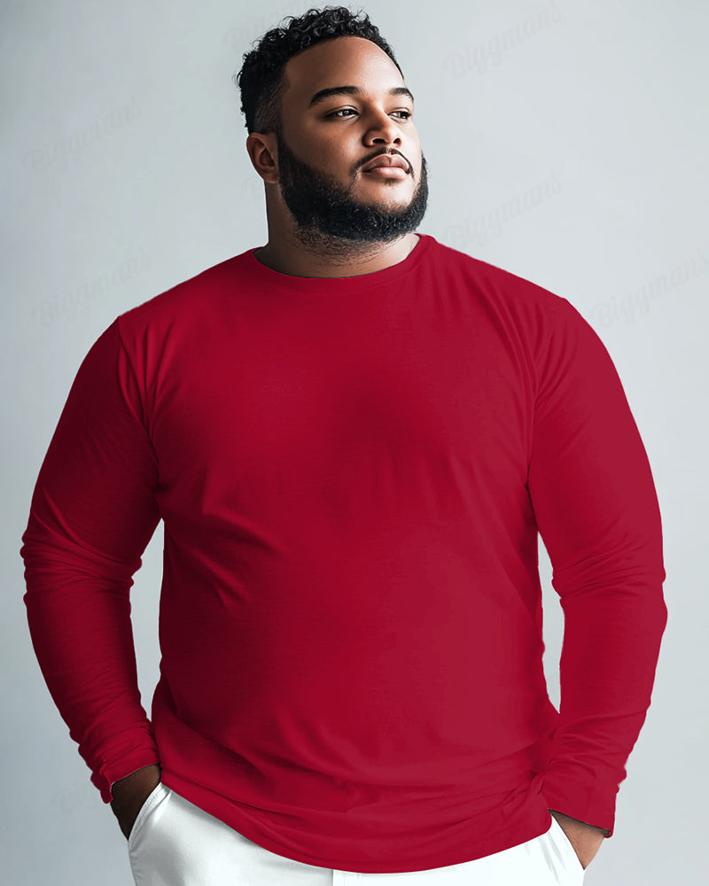 100 Cotton-All-Match Solid Color Men's Loose Big & Tall Long-Sleeved T-Shirt