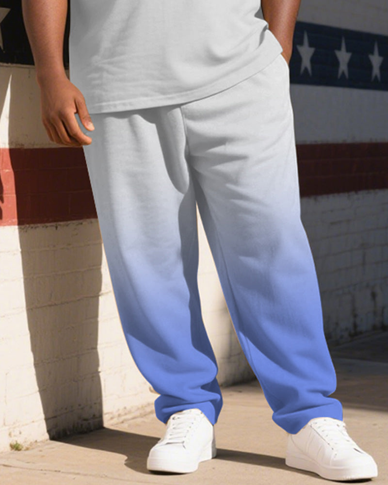 Men's Plus Size Independence Day Gradient Star Letter Print T-Shirt Trousers Suit