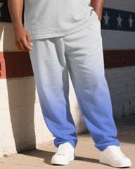 Men's Plus Size Independence Day Gradient Star Letter Print T-Shirt Trousers Suit
