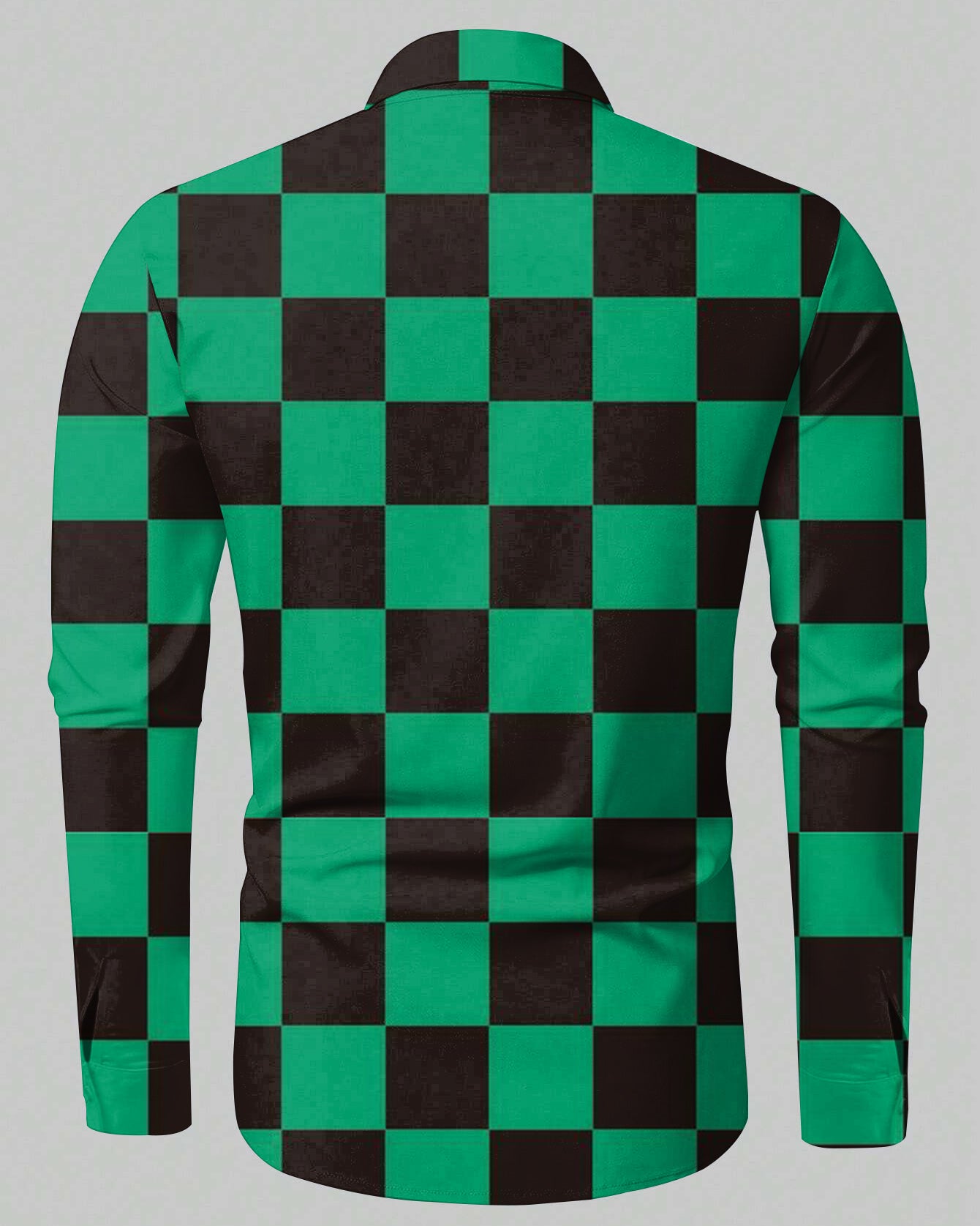 Men's Plus Size National Style Green Plaid Long Sleeve Lapel Long Sleeve Shirt