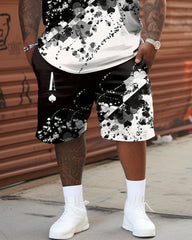 Street Casual Contrast Color Heart A Irregular Print Big Men's Set