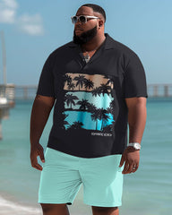 Hawaiian Contrast Coconut Print Polo Shirt and Shorts Two-Piece Men's Big & Tall Set