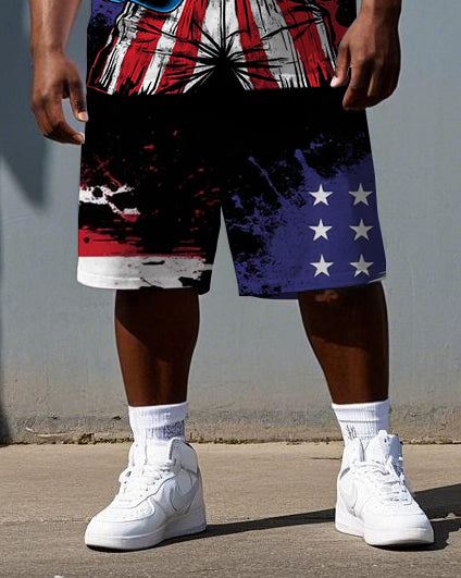 Big & Tall Men's American Boxing Gorillas Summer Cool Short Sleeve T-shirt and Short Set