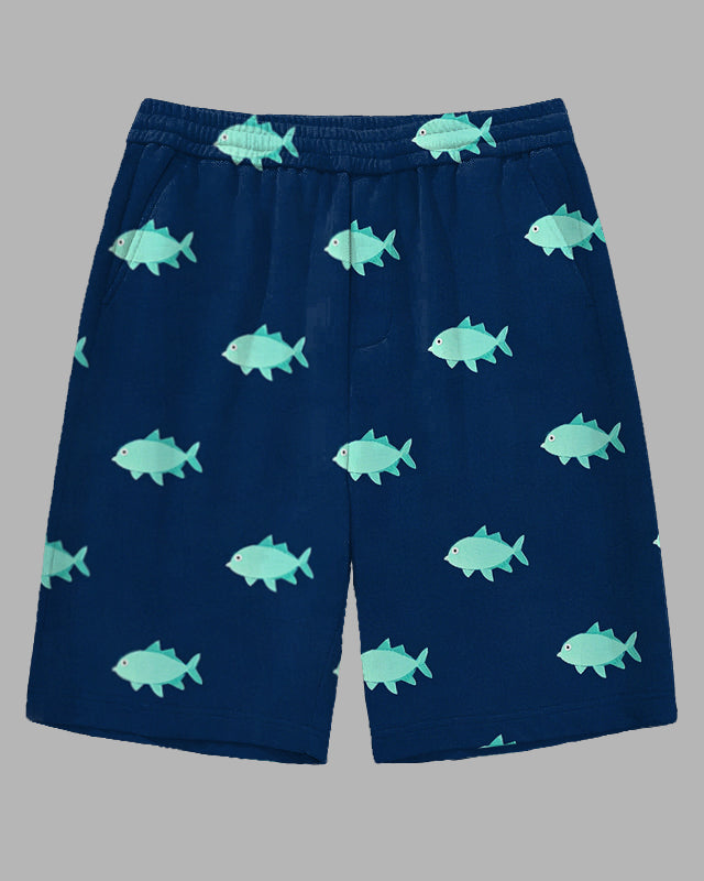 Big and Tall Men's Simple Fashion Cartoon Fish Printed Outdoor Casual Shorts