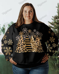 Women's Plus Simple Merry Christmas Trees Sublimation Print Long-sleeved Sweatshirt
