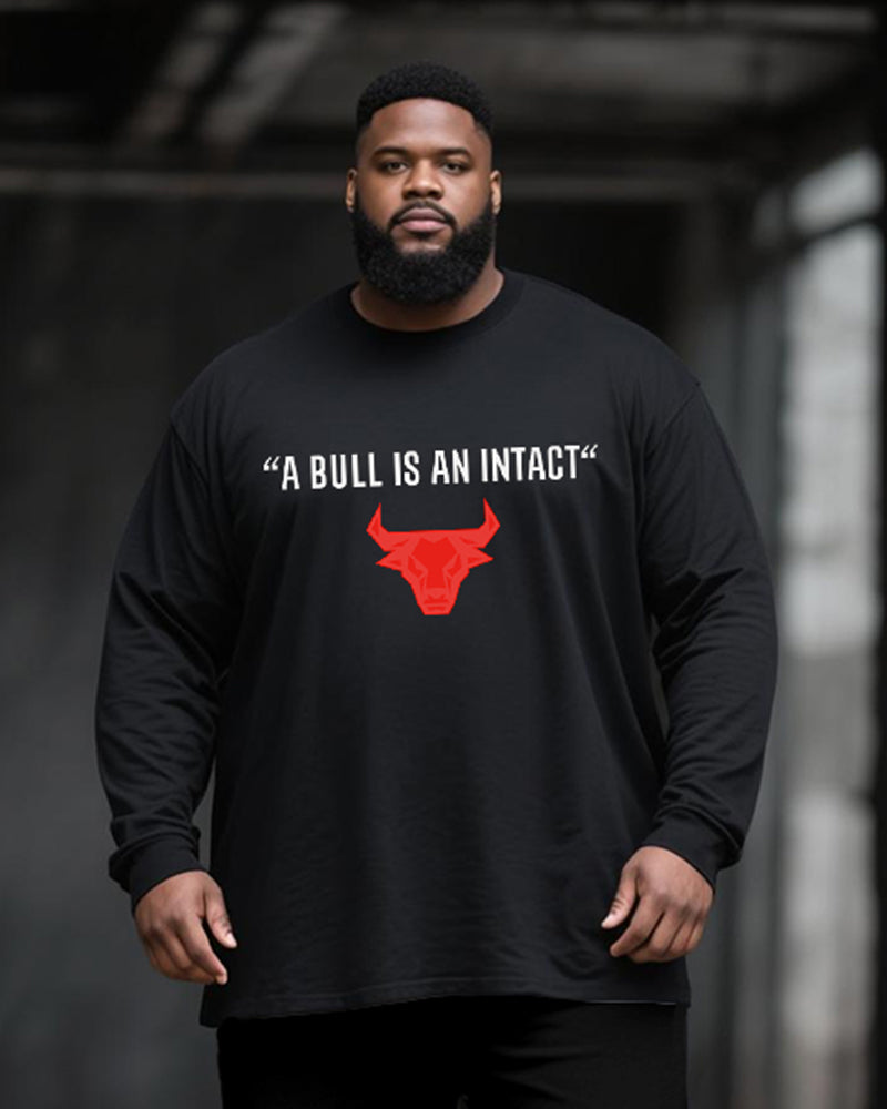 Big & Tall Men's Black And Red Gradient Letter Horn Printing Long Sleeve T-Shirt Pants Suit