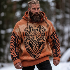 Men's Vintage Viking Fox And Celtic Knot Art Print Hooded Sweater