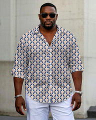 Men's Plus Size Business Geometric Full Print Long Sleeve Shirt