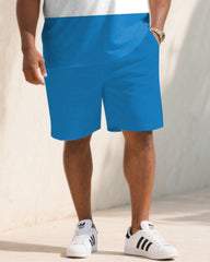 Big & Tall Men's Summer Blue Striped Colorblock Polo Short Sleeve Shirt Shorts Suit