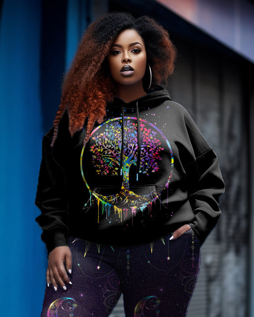 Women's Big & Tall Fluorescent Trees Moon Hoodie Set
