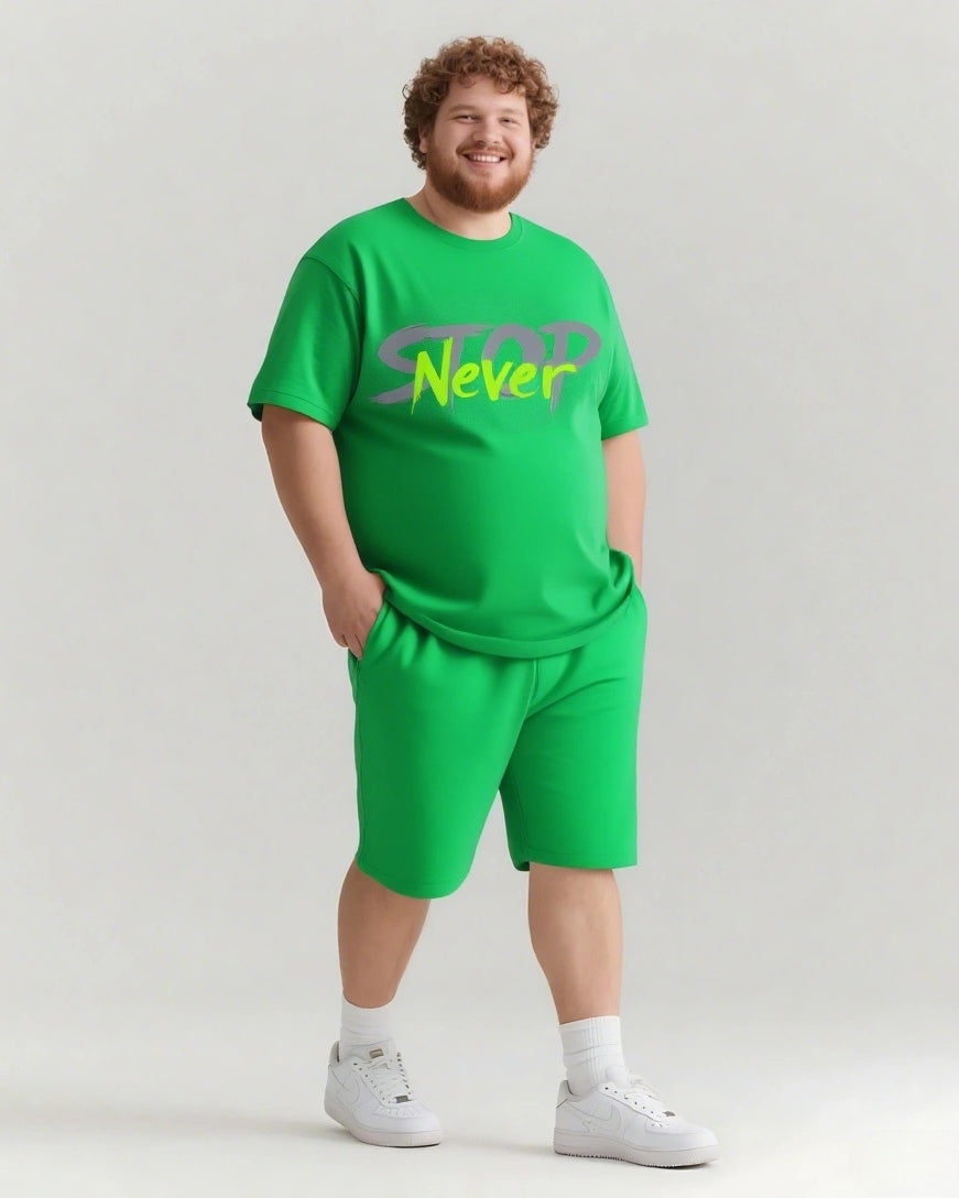 Stop Never Sky Has No Limits Men's Big and Tall Simple Lettering Short Sleeve T-shirt Shorts Set