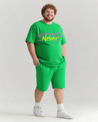 Stop Never Sky Has No Limits Men's Big and Tall Simple Lettering Short Sleeve T-shirt Shorts Set