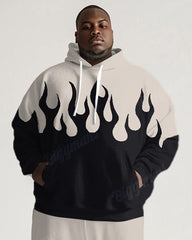 Men's Plus Size Tracksuit Colorblock Flame Print Hoodie and Pants Set