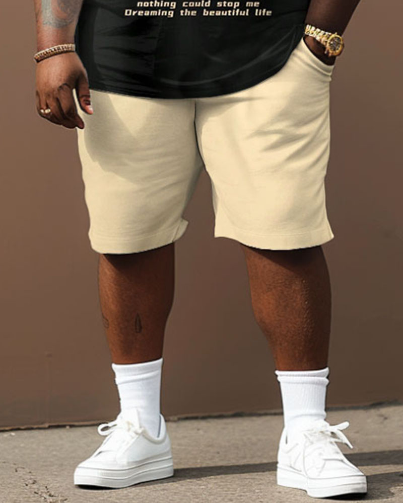 Big & Tall Guy's Street Casual Graffiti Rabbit Alphabet Print T-Shirt Shorts Set