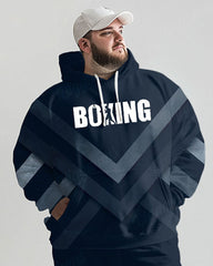 Men's Daily Casual Blue Stripe Boxing Letter Print Big and Tall Hoodie Set