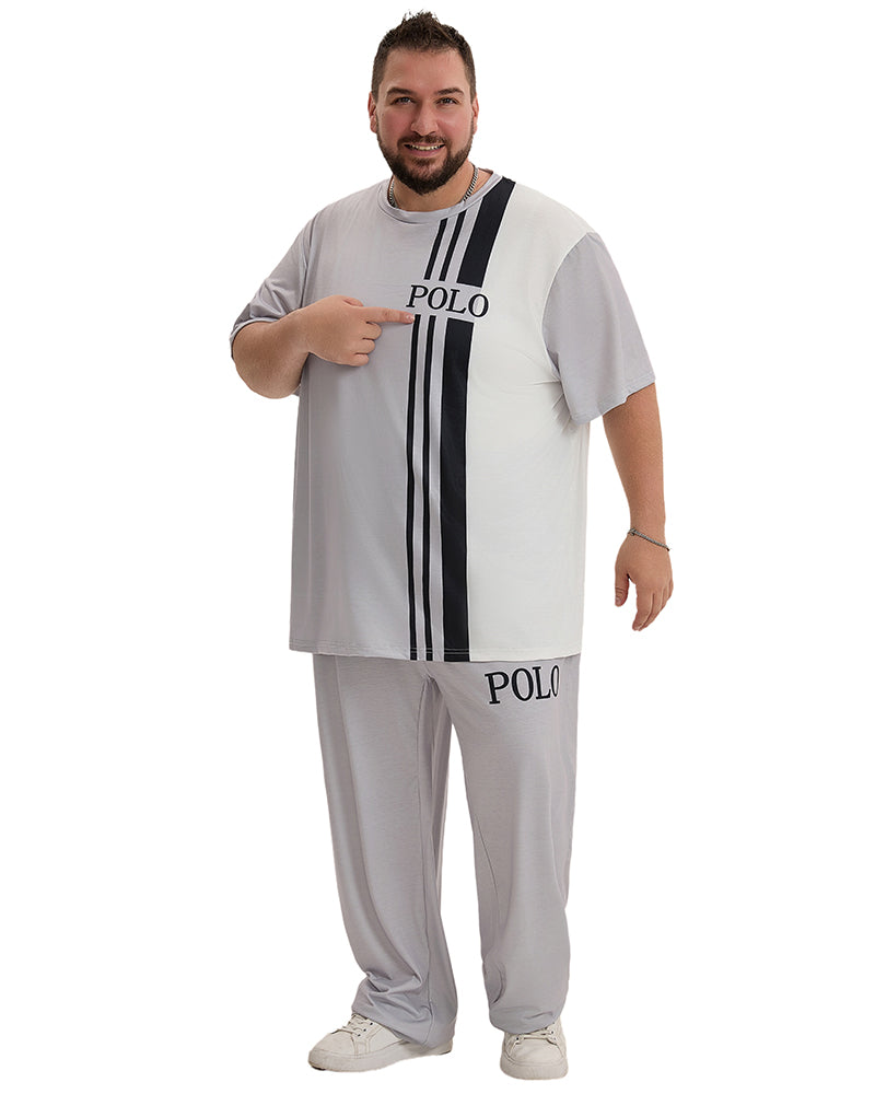 Men's Big & Tall White & Grey Colorblock Short-sleeved T-shirt Trousers Set