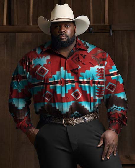 Men's Big & Tall Long Sleeve Western Shirt and Pants 2 Piece Set