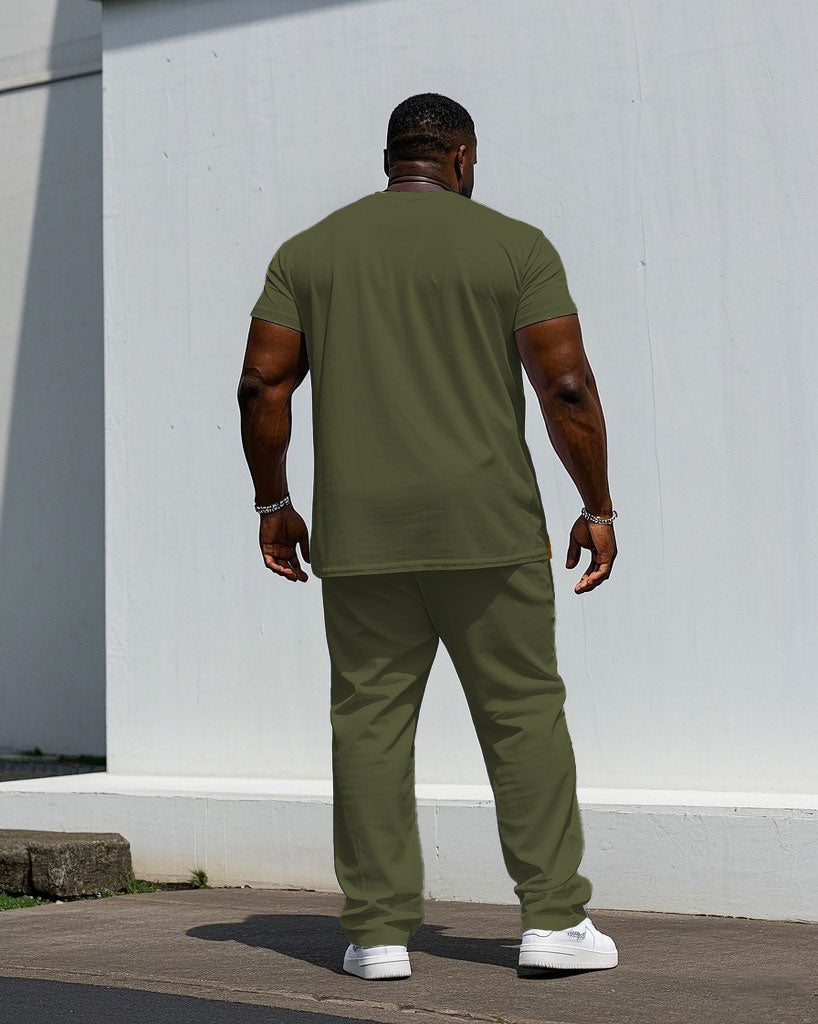 Men's Plus Size Green Card & White-Blue & White-Red-Pink Colorblock King Printed Short Sleeve T-Shirt Pants Suit