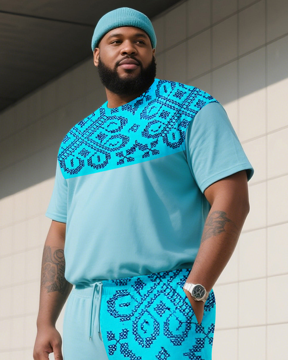 Big Boy Daily Casual Simple Impression Painting Stitching Texture Short Sleeve Pants Suit