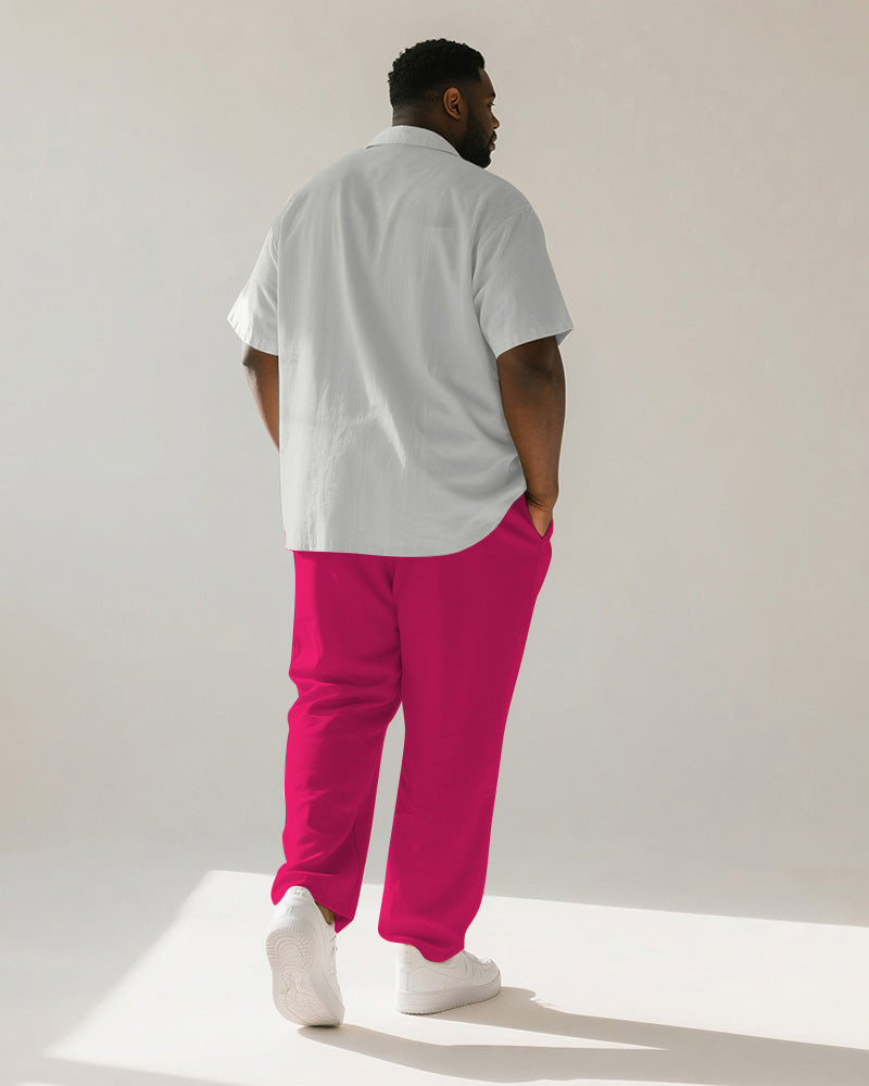 Big & Tall Men's Hawaiian Pink Stripe Gradient Coconut Print Short Sleeve Shirt Pants Suit