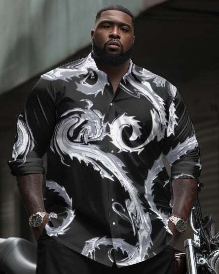 Men's Big & Tall Fashion Textured Print Long Sleeve Lapel Shirt 2-Piece Set