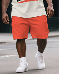 Big Men's Street Fashion BEAT THE TARIFF Printed Casual Short Sleeve T-Shirt Shorts 2-Piece Suit