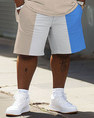Men's Plus Size Colorblock Short Sleeve T-shirt and Shorts Set