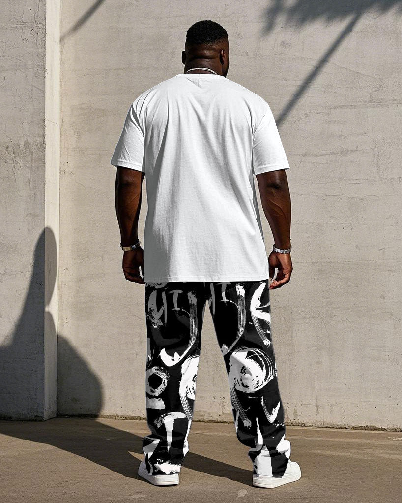 Men's Plus Size Street Graffiti "Brother" Three-dimensional Projection Print Short-sleeved T-shirt Trousers Suit
