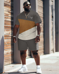 Street Casual Colorblock Printed Gray Large Men's Set