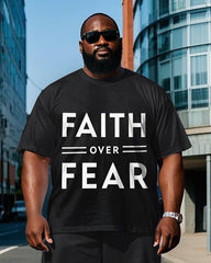 Men's Simple Letter Style FAITH OVER FEAR Short Sleeve T-shirt Pants 2-Piece Set