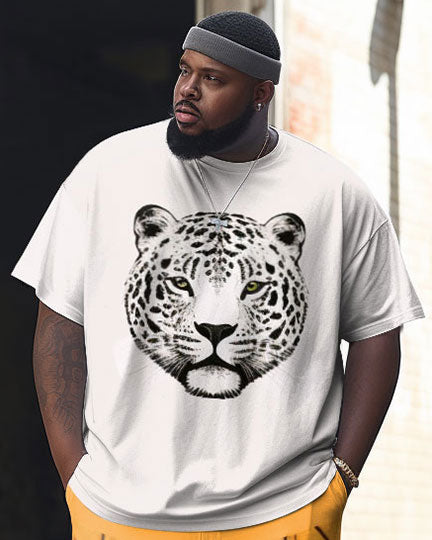 Men's Large Size Casual Tiger Leopard Head Cracked Street Retro Hip-Hop Two-Piece Set